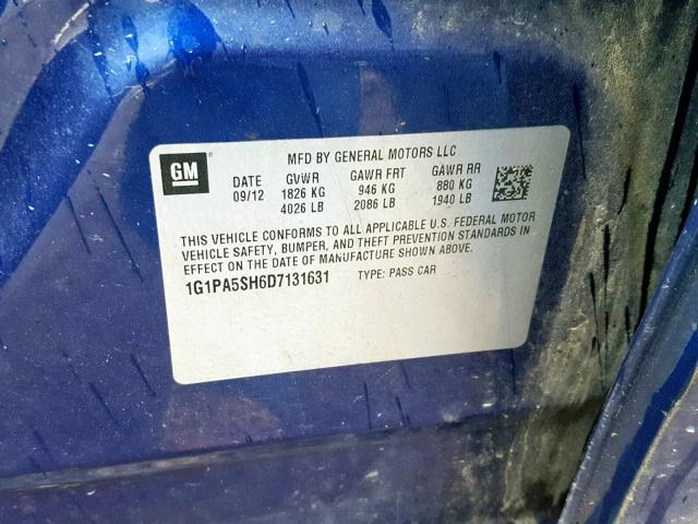 1G1PA5SH6D7131631 - 2013 CHEVROLET CRUZE LS BLUE photo 10