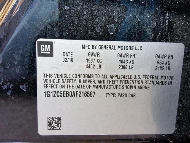 1G1ZC5EB0AF216587 - 2010 CHEVROLET MALIBU 1LT ლურჯი ფოტო 10