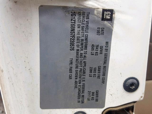 1G1ZT68N57F239576 - 2007 CHEVROLET MALIBU MAX 白色 照片 10