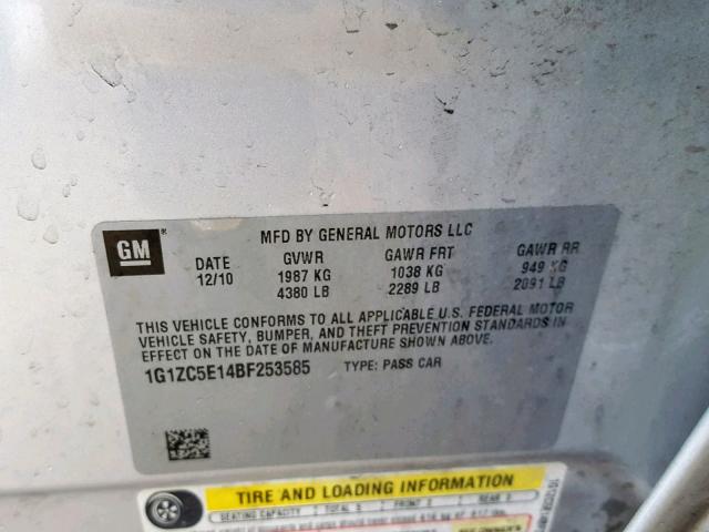 1G1ZC5E14BF253585 - 2011 CHEVROLET MALIBU 1LT 银色 照片 10