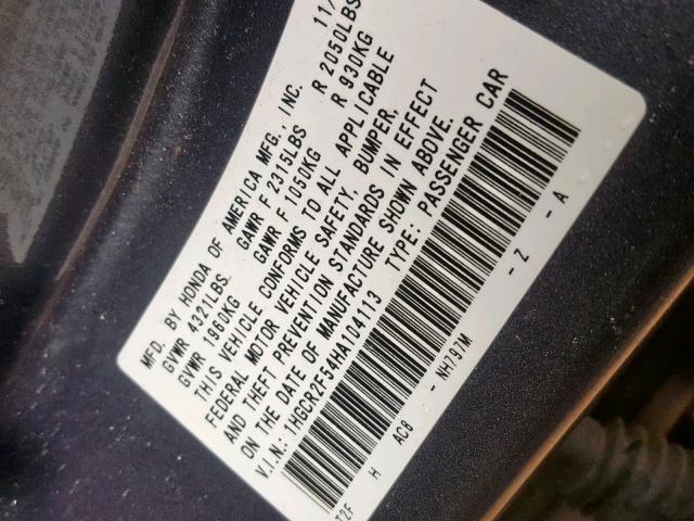 1HGCR2F54HA104113 - 2017 HONDA ACCORD SPO SILVER photo 10