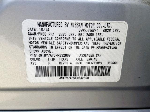 JN1BV7AP5FM332809 - 2015 INFINITI Q50 BASE SILVER photo 10