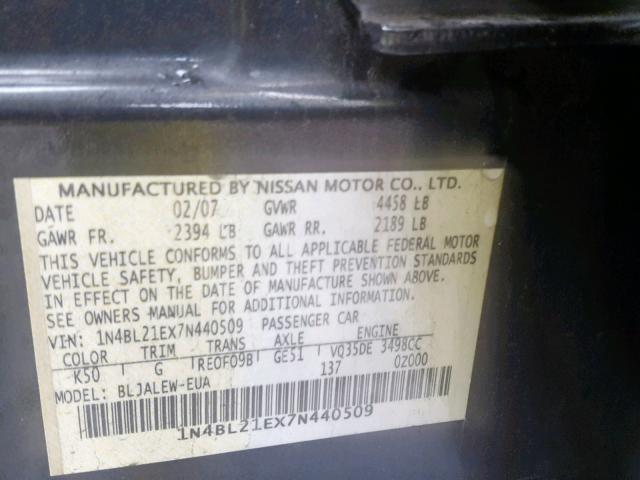 1N4BL21EX7N440509 - 2007 NISSAN ALTIMA 3.5 GRAY photo 10