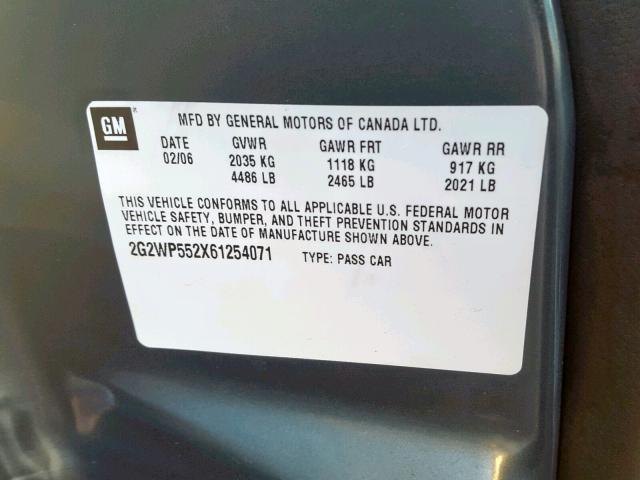 2G2WP552X61254071 - 2006 PONTIAC GRAND PRIX GREEN photo 10