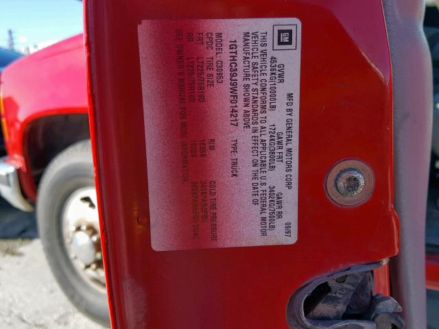 1GTHC39J9WF014217 - 1998 GMC SIERRA C35 RED photo 10