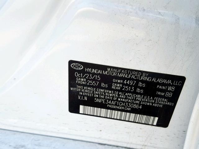 5NPE34AF1GH330864 - 2016 HYUNDAI SONATA SPO WHITE photo 10