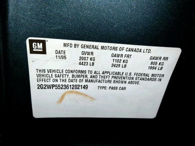 2G2WP552361202149 - 2006 PONTIAC GRAND PRIX BLUE photo 10