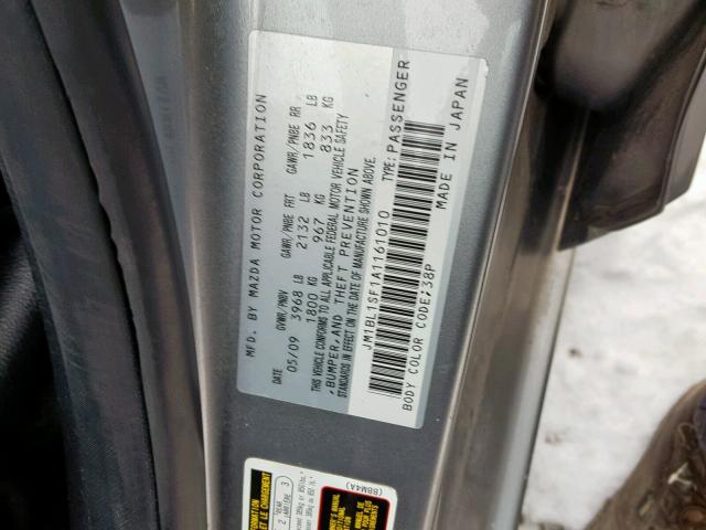 JM1BL1SF1A1161010 - 2010 MAZDA 3 I GRAY photo 10