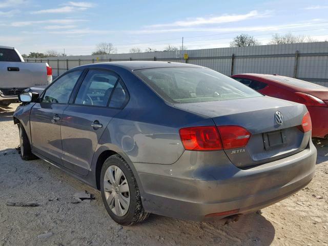 3VW2K7AJ6CM383721 - 2012 VOLKSWAGEN JETTA BASE GRAY photo 3