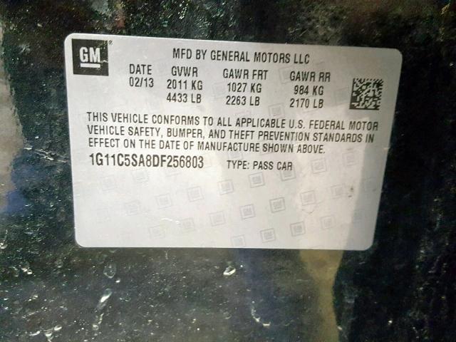 1G11C5SA8DF256803 - 2013 CHEVROLET MALIBU 1LT შავი ფოტო 10