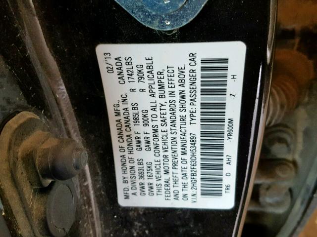 2HGFB2F63DH534897 - 2013 HONDA CIVIC HF BLACK photo 10