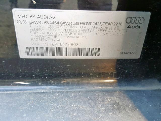 WAUMF78P56A168081 - 2006 AUDI A3 2.0 SPO BLACK photo 10