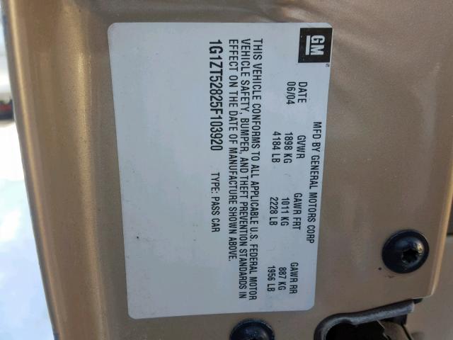 1G1ZT52825F103920 - 2005 CHEVROLET MALIBU LS GOLD photo 10