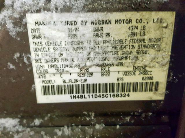 1N4BL11D45C168324 - 2005 NISSAN ALTIMA SE TAN photo 10