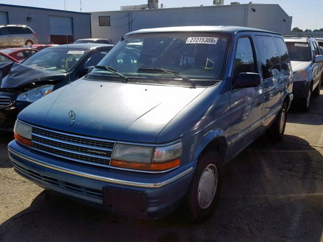 2P4GH2534PR394376 - 1993 PLYMOUTH VOYAGER BLUE photo 2