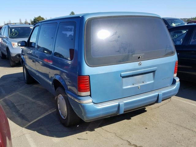 2P4GH2534PR394376 - 1993 PLYMOUTH VOYAGER BLUE photo 3