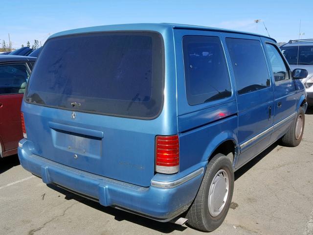 2P4GH2534PR394376 - 1993 PLYMOUTH VOYAGER BLUE photo 4