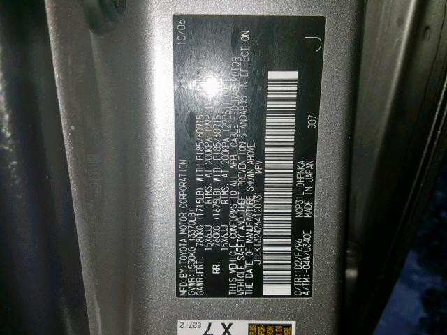 JTLKT324264120731 - 2006 TOYOTA SCION XB Сұр фото 10