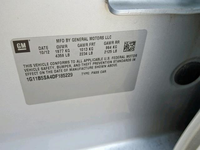 1G11B5SA4DF185229 - 2013 CHEVROLET MALIBU LS GRAY photo 10