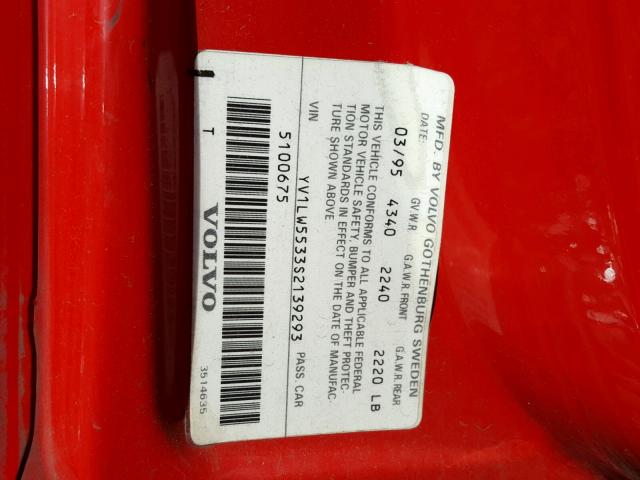 YV1LW5533S2139293 - 1995 VOLVO 850 BASE RED photo 10