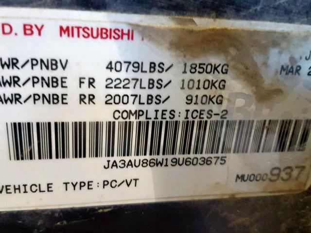 JA3AU86W19U603675 - 2009 MITSUBISHI LANCER GTS GRAY photo 10