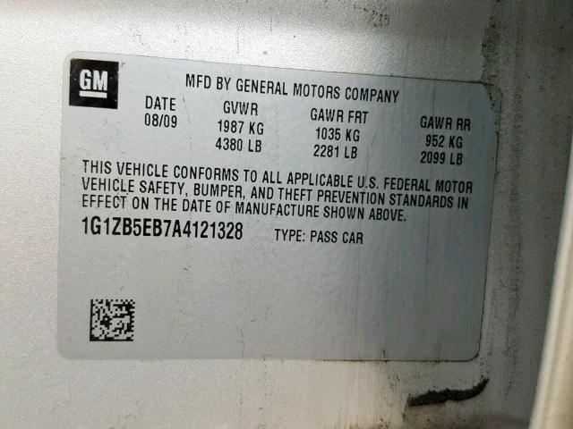 1G1ZB5EB7A4121328 - 2010 CHEVROLET MALIBU LS SILVER photo 10