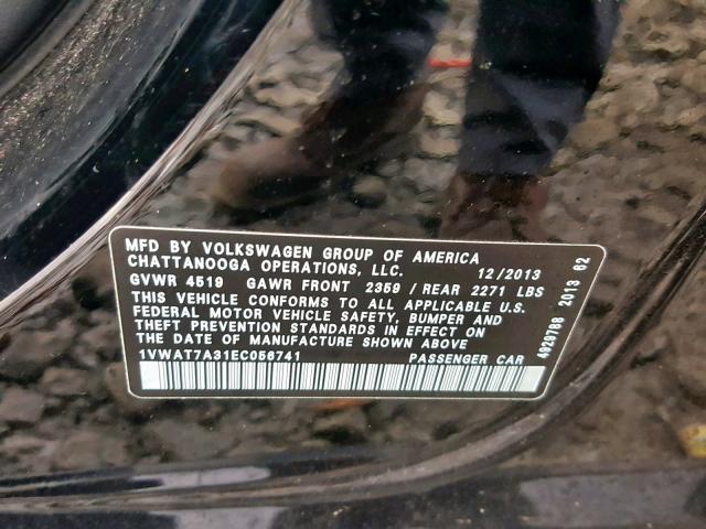 1VWAT7A31EC056741 - 2014 VOLKSWAGEN PASSAT S BLACK photo 10