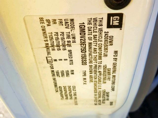 1GMDV23E75D150320 - 2005 PONTIAC MONTANA WHITE photo 10