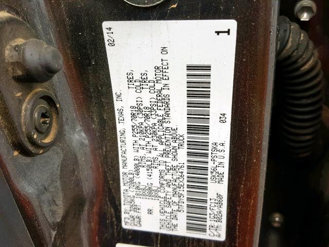 5TFDY5F15EX364761 - 2014 TOYOTA TUNDRA CRE GRAY photo 10