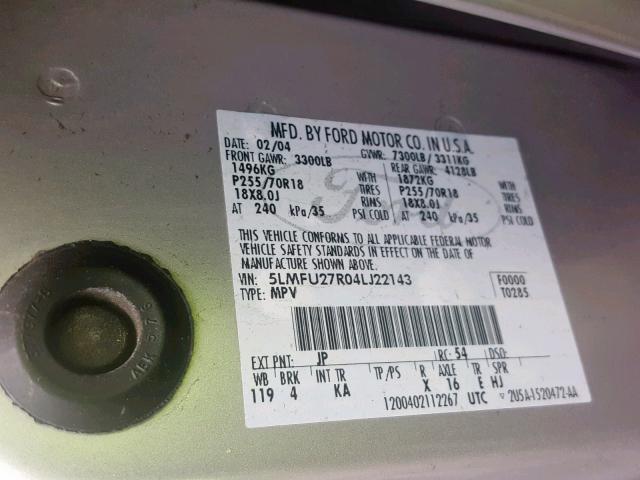 5LMFU27R04LJ22143 - 2004 LINCOLN NAVIGATOR Күміс фото 10