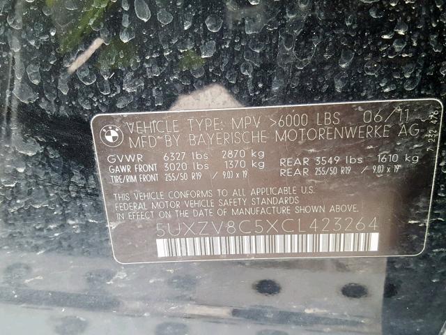 5UXZV8C5XCL423264 - 2012 BMW X5 XDRIVE5 BLACK photo 10