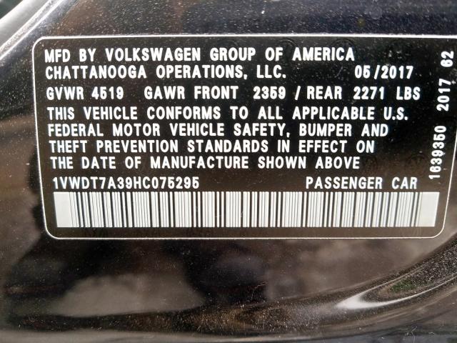 1VWDT7A39HC075295 - 2017 VOLKSWAGEN PASSAT R-LINE  foto 10