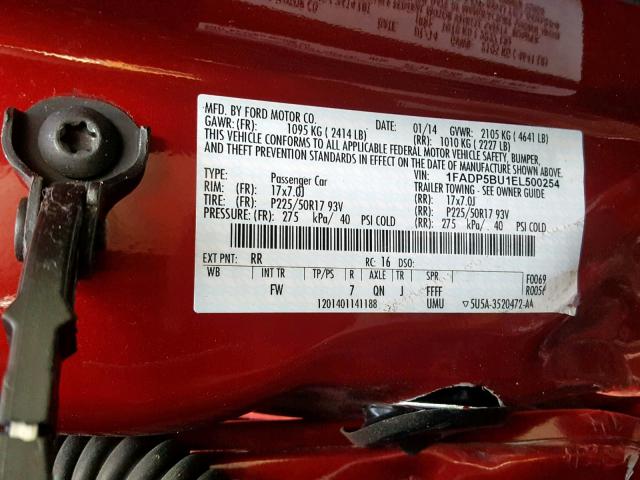 1FADP5BU1EL500254 - 2014 FORD C-MAX SEL RED photo 10