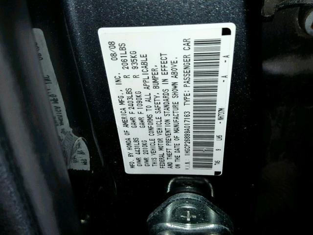 1HGCP26899A017163 - 2009 HONDA ACCORD EXL GRAY photo 10