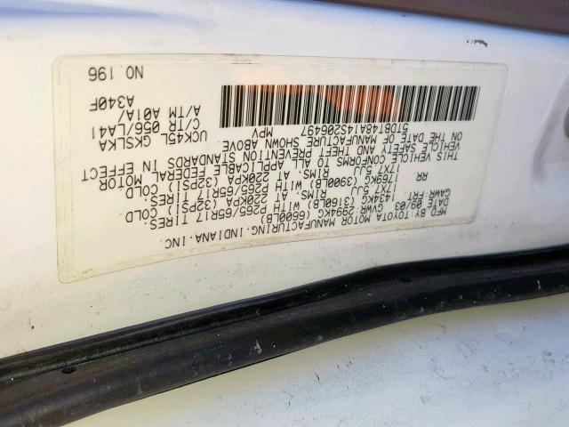 5TDBT48A14S206497 - 2004 TOYOTA SEQUOIA LI WHITE photo 10