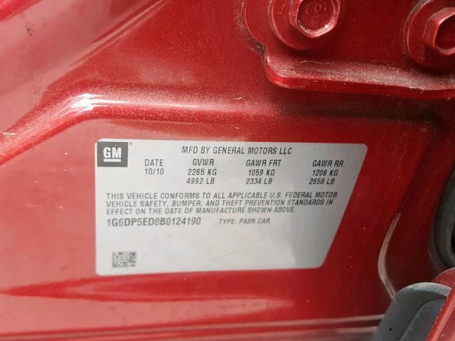 1G6DP5ED8B0124190 - 2011 CADILLAC CTS PREMIU RED photo 10