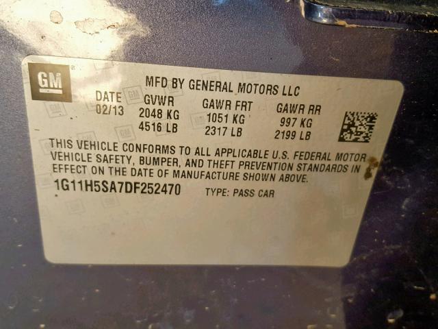 1G11H5SA7DF252470 - 2013 CHEVROLET MALIBU LTZ BLUE photo 10