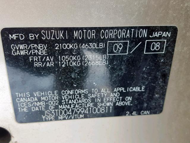 JS3TD047994100811 - 2009 SUZUKI GRAND VITA BEIGE photo 10