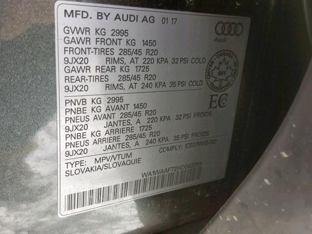 WA1WAAF72HD042055 - 2017 AUDI Q7 TECHNIK GRAY photo 10