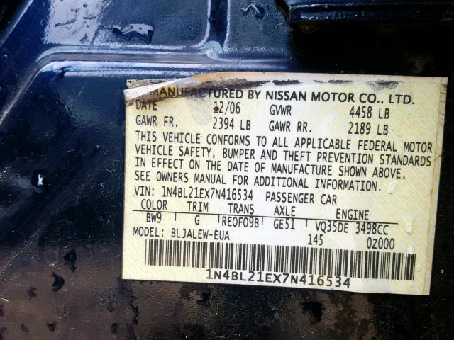 1N4BL21EX7N416534 - 2007 NISSAN ALTIMA 3.5 BLUE photo 10