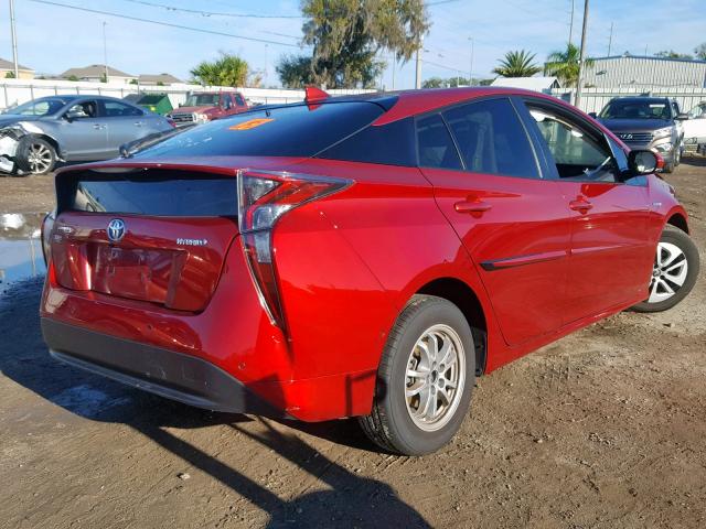 JTDKBRFU7H3052284 - 2017 TOYOTA PRIUS RED photo 4