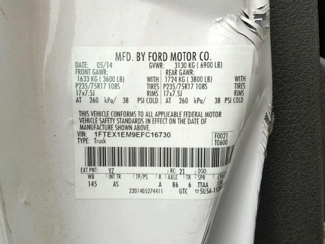 1FTEX1EM9EFC16730 - 2014 FORD F150 SUPER WHITE photo 10