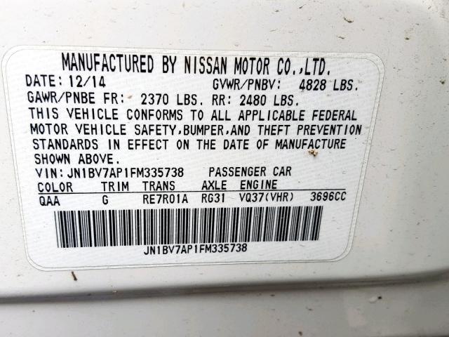 JN1BV7AP1FM335738 - 2015 INFINITI Q50 BASE WHITE photo 10