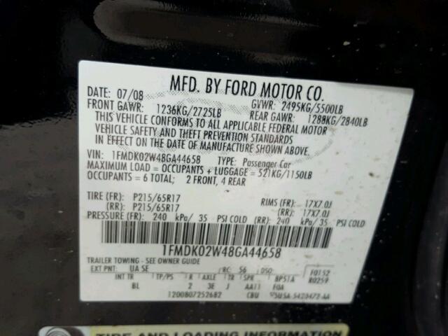 1FMDK02W48GA44658 - 2008 FORD TAURUS X S BLACK photo 10