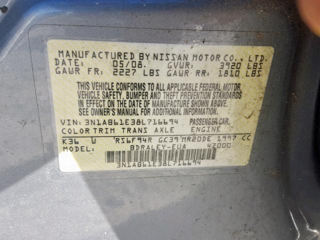 3N1AB61E38L716694 - 2008 NISSAN SENTRA 2.0 GRAY photo 10