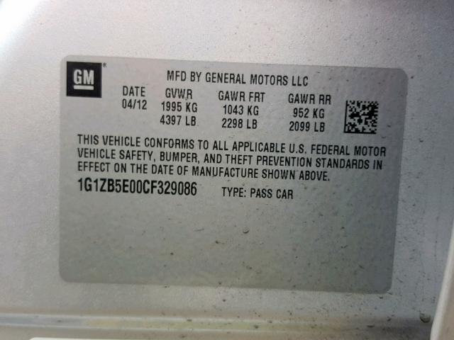 1G1ZB5E00CF329086 - 2012 CHEVROLET MALIBU LS SILVER photo 10