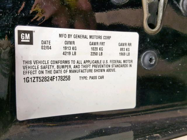 1G1ZT52824F178258 - 2004 CHEVROLET MALIBU LS BLACK photo 10