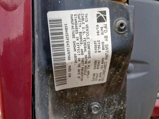 1G8AG52F64Z169708 - 2004 SATURN ION LEVEL MAROON photo 10