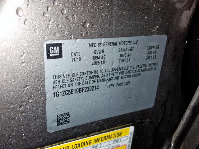 1G1ZC5E19BF239214 - 2011 CHEVROLET MALIBU 1LT GRAY photo 10