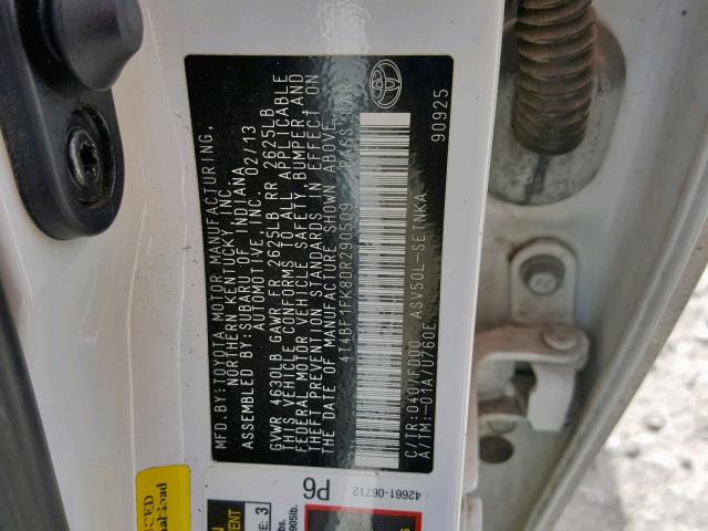 4T4BF1FK8DR290509 - 2013 TOYOTA CAMRY L 白色 照片 10
